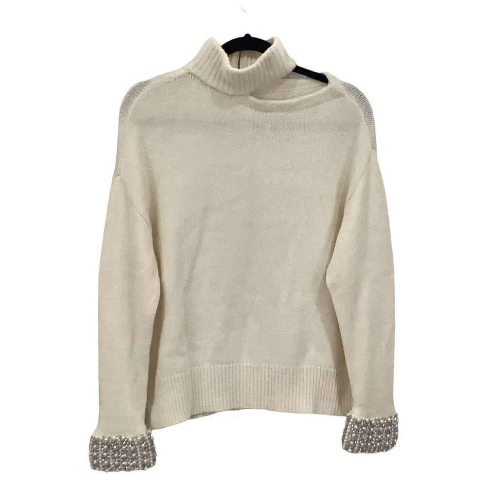 Alice‎ + Olivia Gemini Turtleneck Sweater Wool Blend Knit Soft White Size Small - Picture 4 of 14
